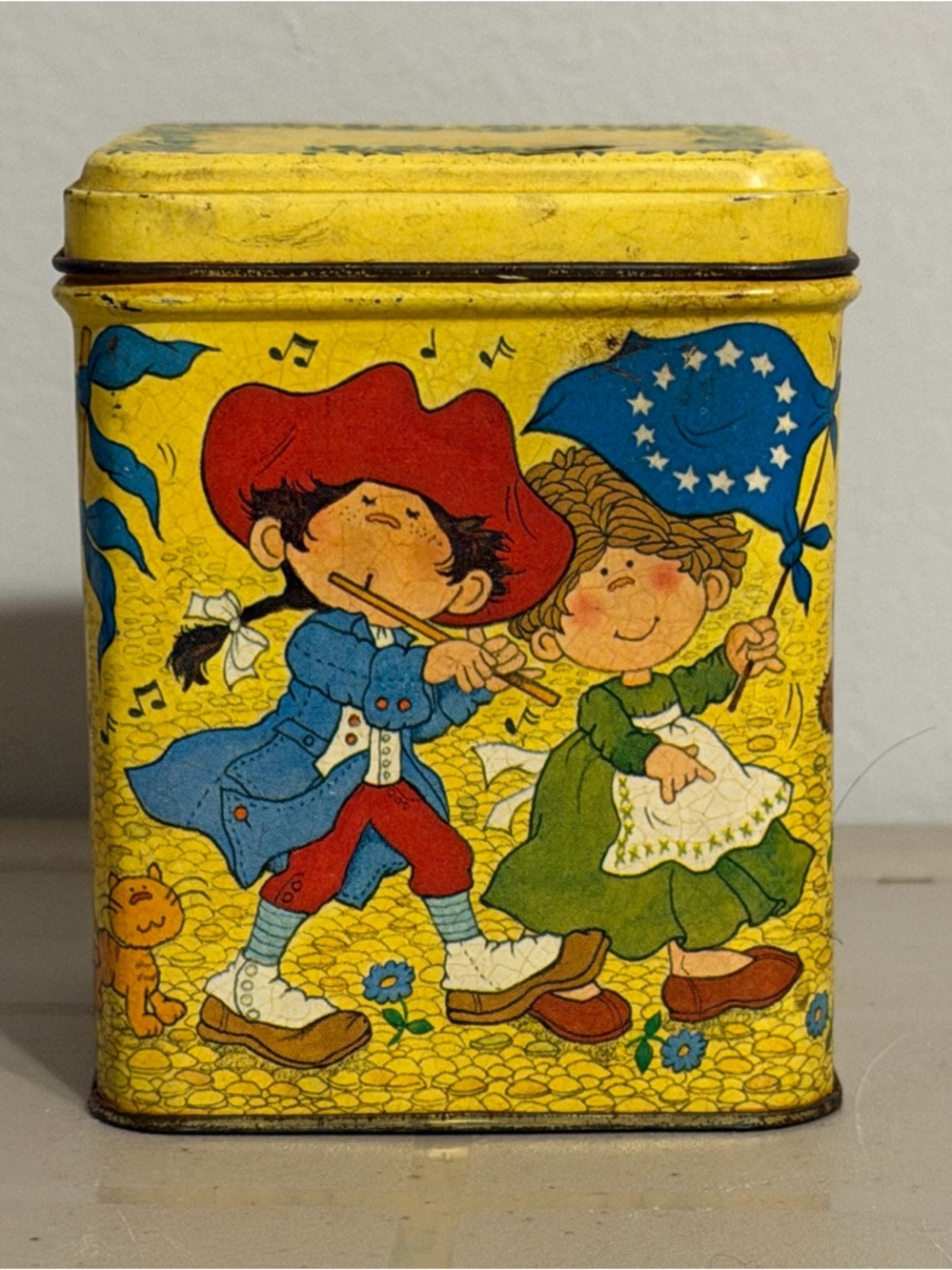 Vintage Hallmark 1970's Tin Bank Box Americana Yellow Decor Collectible Tin